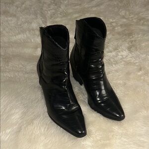 Black Croc-Embossed Western Boots